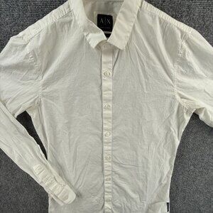 Armani Exchange Ivory Long Sleeve Button Up Shirt Men Slim Small Woven Adult